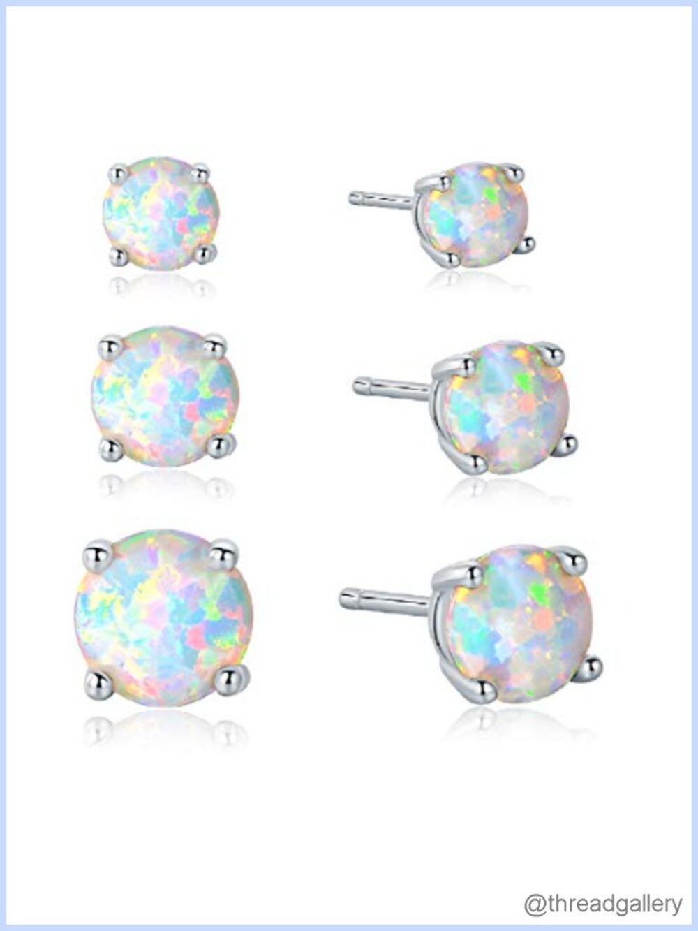18K White Gold Plated Opal Stud Earrings Hypoallergenic Women Men Jewelry Gift